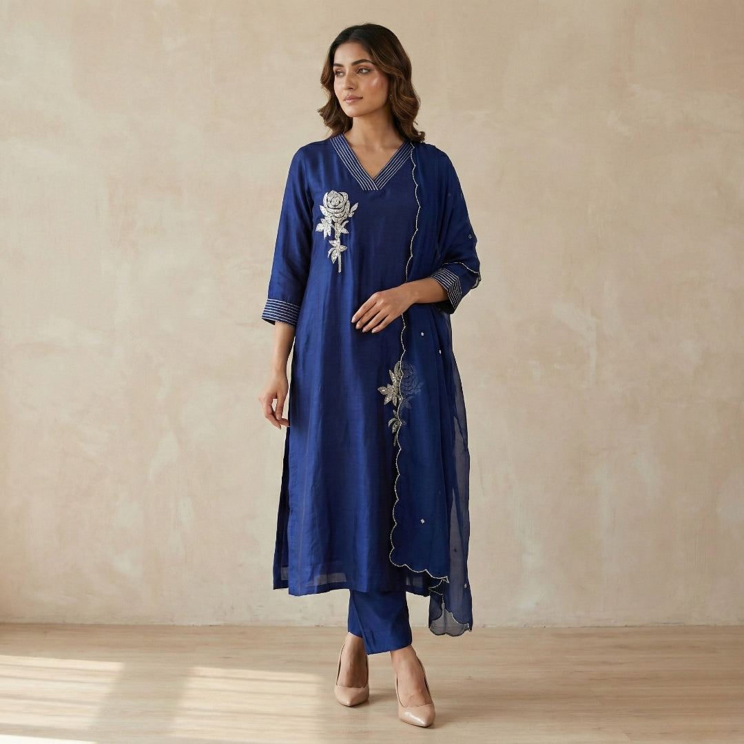 Royal blue Dola silk kurta suit set
