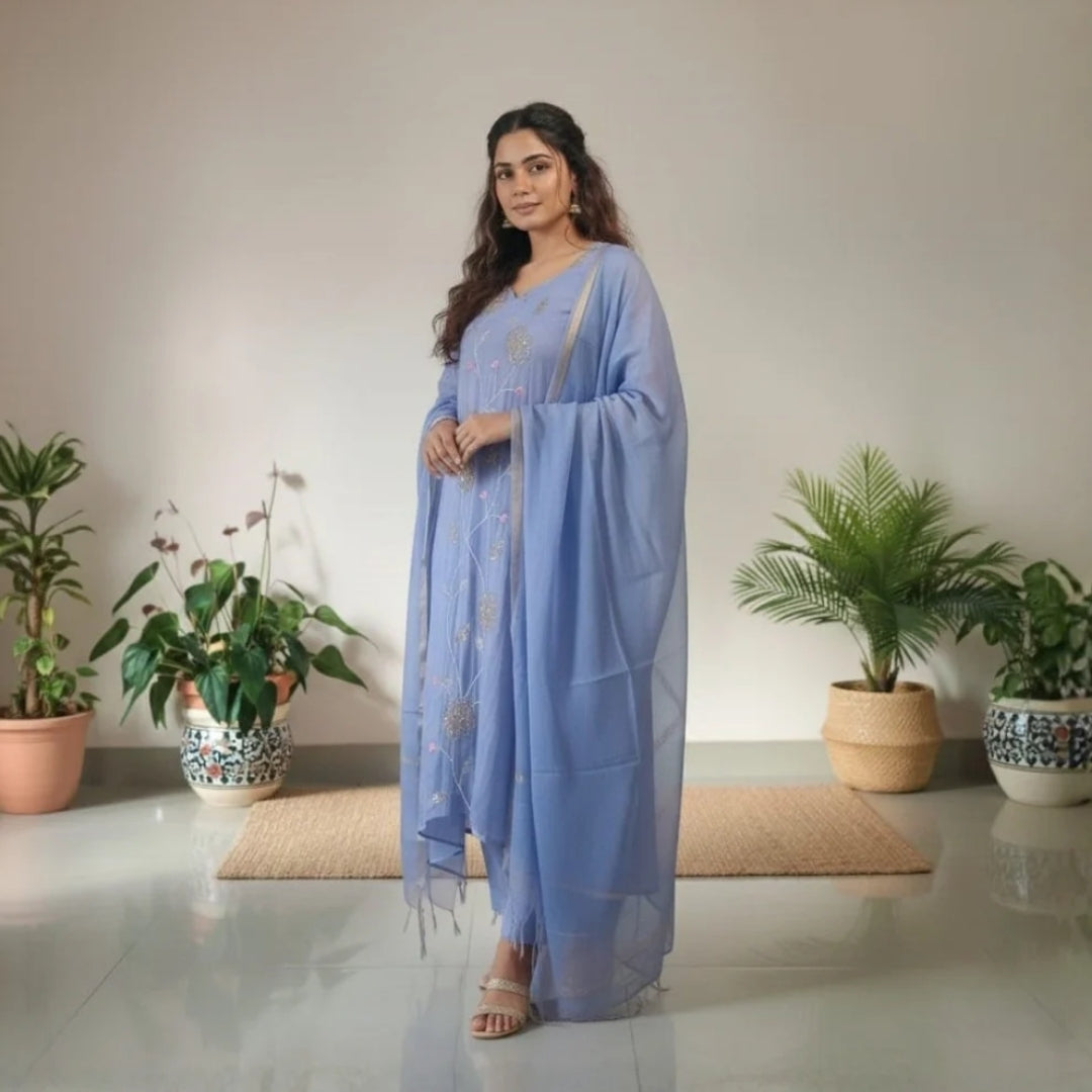 Blue Mul Chanderi Suit Set