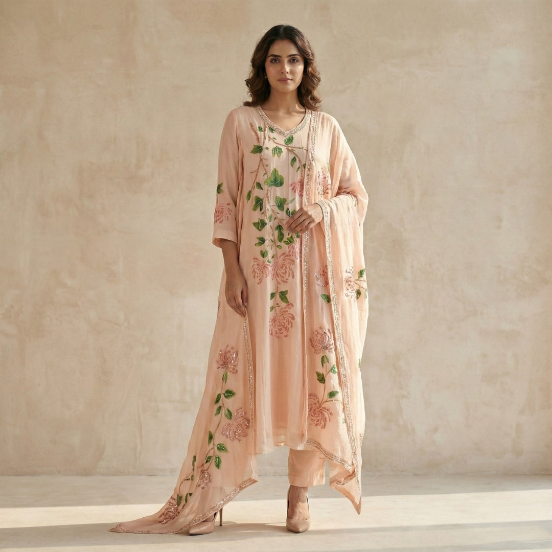 Pure Chinon Hand-Painted Single-Colour Suit Set