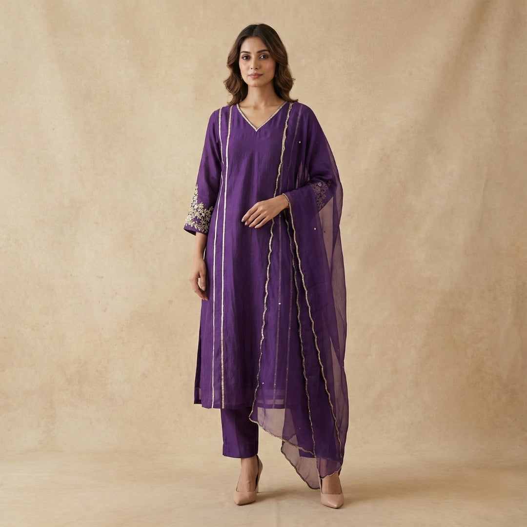 Elegant pure Mul Chanderi suit
